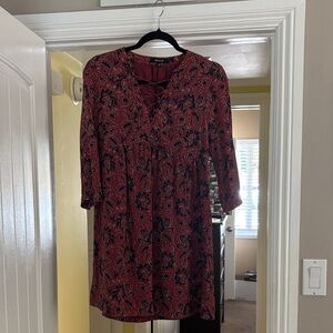Madewell Burgundy Floral Long Sleeve Dress